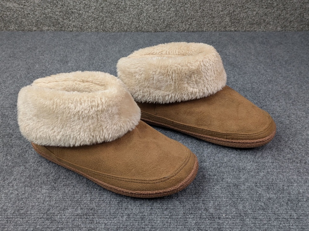 Western Chief Slippers Womens 9 Brown Faux Suede Bootie Fur Lined House Shoes